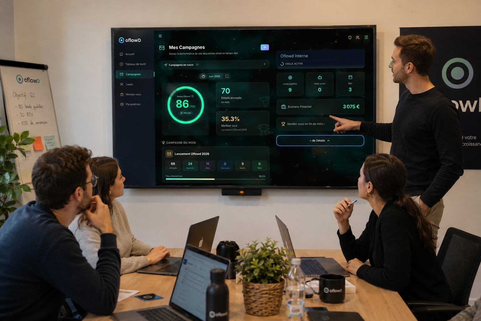L’équipe OflowD réunie devant le dashboard